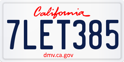 CA license plate 7LET385