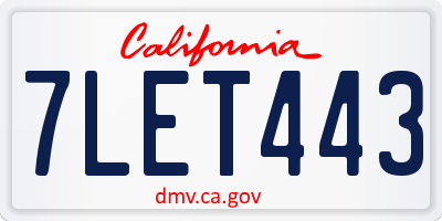 CA license plate 7LET443