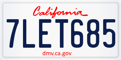 CA license plate 7LET685