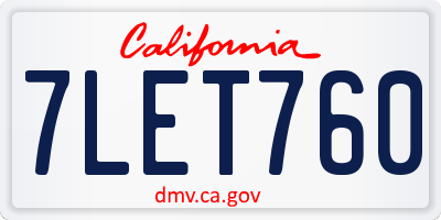 CA license plate 7LET760