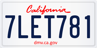 CA license plate 7LET781