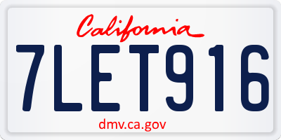 CA license plate 7LET916