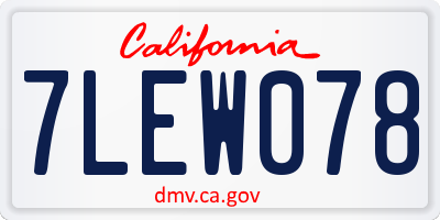 CA license plate 7LEW078