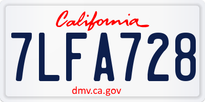CA license plate 7LFA728