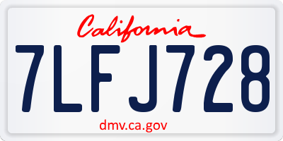 CA license plate 7LFJ728