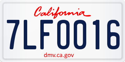 CA license plate 7LFO016