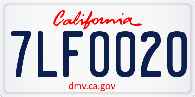 CA license plate 7LFO020