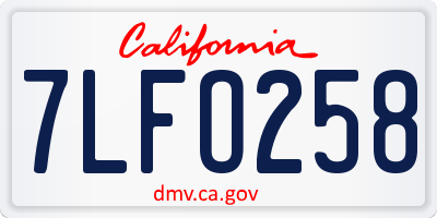 CA license plate 7LFO258