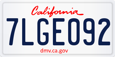 CA license plate 7LGE092