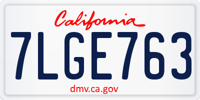 CA license plate 7LGE763