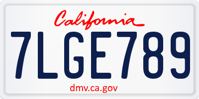 CA license plate 7LGE789