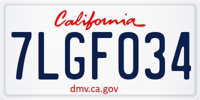CA license plate 7LGF034
