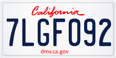 CA license plate 7LGF092
