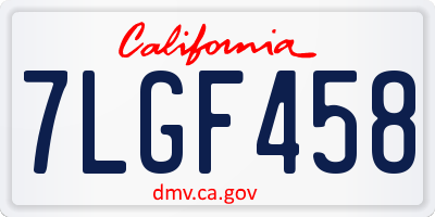 CA license plate 7LGF458