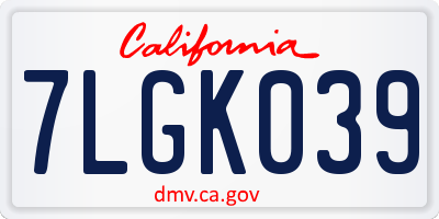 CA license plate 7LGK039