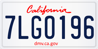 CA license plate 7LGO196