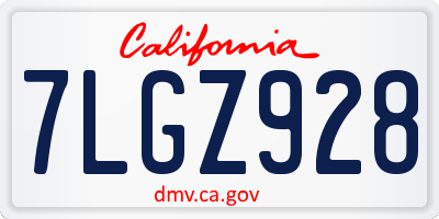 CA license plate 7LGZ928
