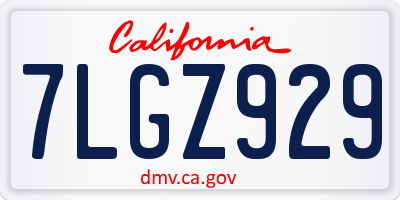 CA license plate 7LGZ929