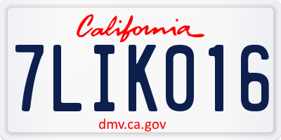 CA license plate 7LIK016