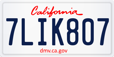 CA license plate 7LIK807