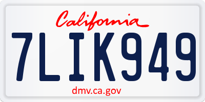 CA license plate 7LIK949