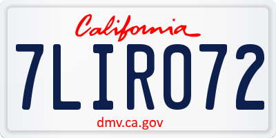 CA license plate 7LIR072