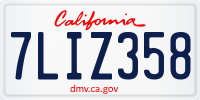 CA license plate 7LIZ358