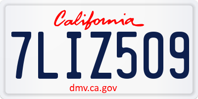 CA license plate 7LIZ509