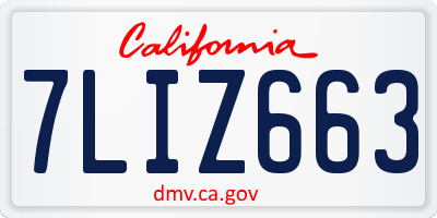 CA license plate 7LIZ663