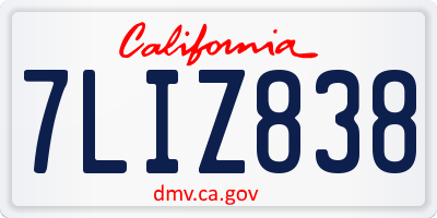 CA license plate 7LIZ838
