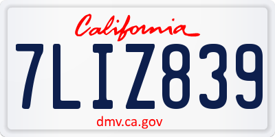CA license plate 7LIZ839