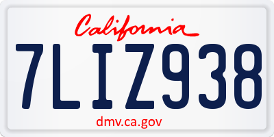 CA license plate 7LIZ938