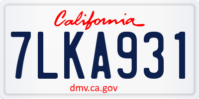 CA license plate 7LKA931