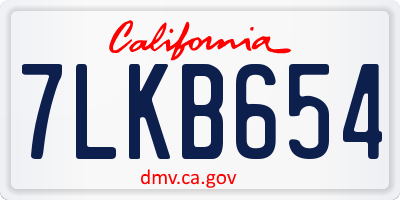 CA license plate 7LKB654