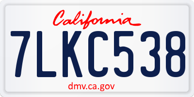 CA license plate 7LKC538