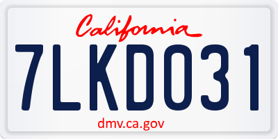 CA license plate 7LKD031
