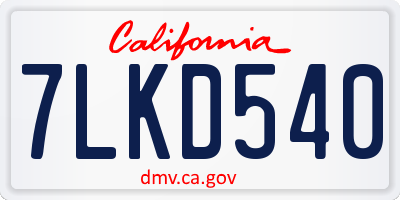 CA license plate 7LKD540