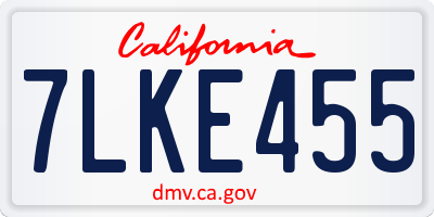 CA license plate 7LKE455