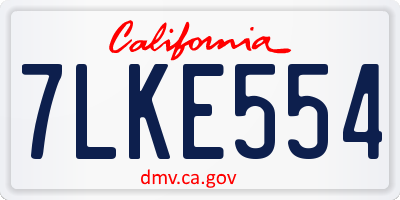 CA license plate 7LKE554