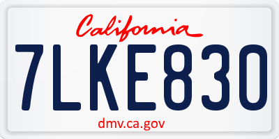 CA license plate 7LKE830