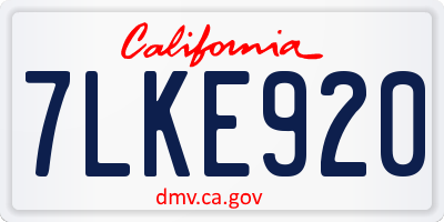 CA license plate 7LKE920