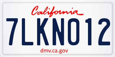 CA license plate 7LKN012