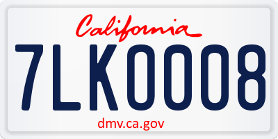 CA license plate 7LKO008