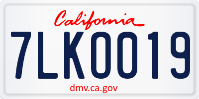 CA license plate 7LKO019