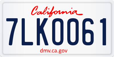 CA license plate 7LKO061