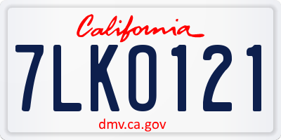 CA license plate 7LKO121