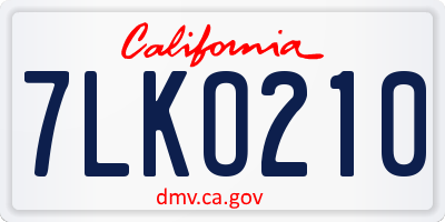 CA license plate 7LKO210