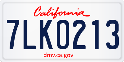 CA license plate 7LKO213