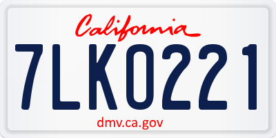 CA license plate 7LKO221