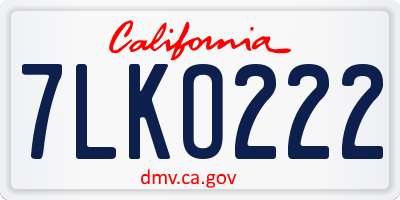 CA license plate 7LKO222